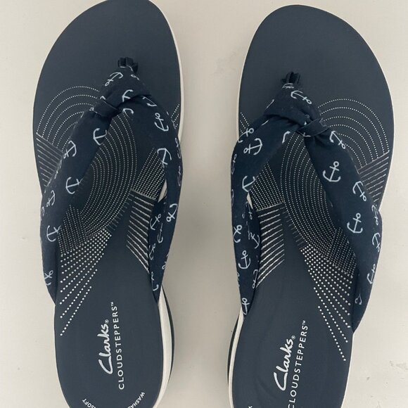 CLARKS Cloudstepper Flip Flop Sandals - Navy/White - Picture 1 of 6